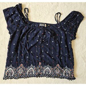 Superdry Revolution Ladies Navy Summer Off Shoulder Top Size Medium 8